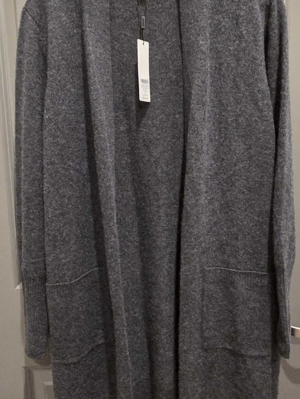 Chicos New Pure Cashmere Dark Grey Long Sleeved 2 Pocket Open Cardi Duster Large - Picture 3 of 6